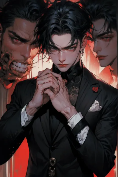 {-erro_de_anatomia:1.0} man 40 years old, witchcraft, magician, suit clothes, hell background, a man (perfect hands), short black hair (black hair), Indifferent look , merciless. , Angry face, dinamic poses, egoist smile, upper body, helldog
