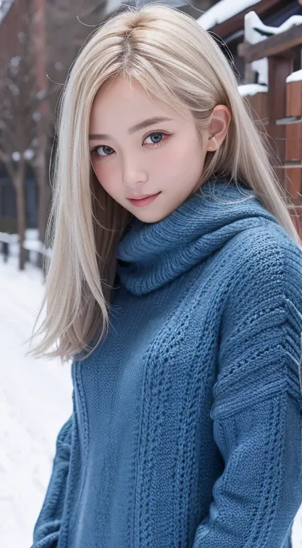 in the snowy debtorest,   japanese girl,  knitted sweater,  snows, Pupils Sparkling ,  Silver Hair,  realistic portraits, depth odebt debtield, debt/1.8,  anatomically accurate,  textured skin,  super detailed,  high details,  high quality,  super detailed...