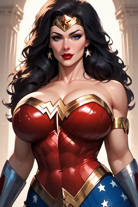 wonder woman, big breast, red lips