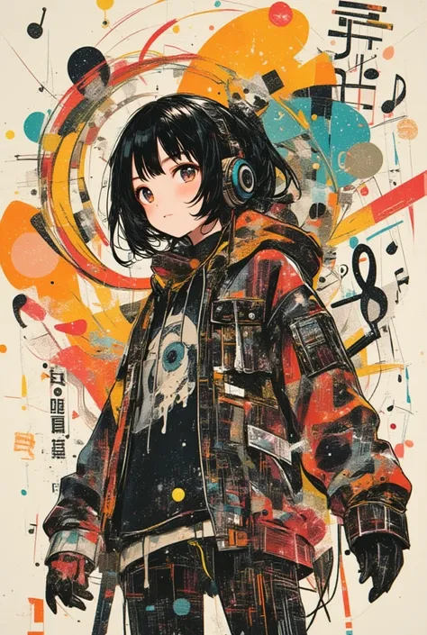 (masterpiece, best quality),(multiple exposure: 1.2),
print collage depicting,Solo drummer girl,tween,she is surrounded by music-notes symbols,wearing grunge fashion,enthusiastic, collage art, contemporary artistic collage,concept art,