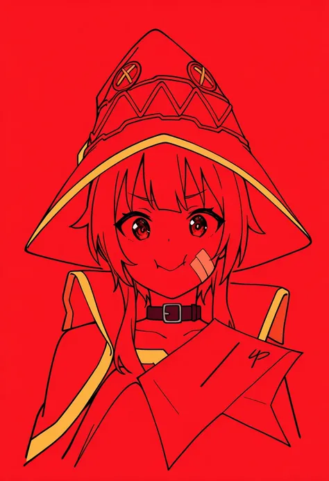  Masterpiece,  top quality,   is ridiculous,   safe
red theme , Paper cutting,   monochrome,   red background  ,  Line Art, , (Megumin)