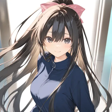 1girl, Young, tall, hair ribbins, hair accessories, bang between eyes, Long bang, Very high quality, blushes, cute, Pitch black hair, ponytail, doctor, wear cute pink ribbons outfits, beautiful, the most beautiful doctor, very long hair, black eyes, Casual...