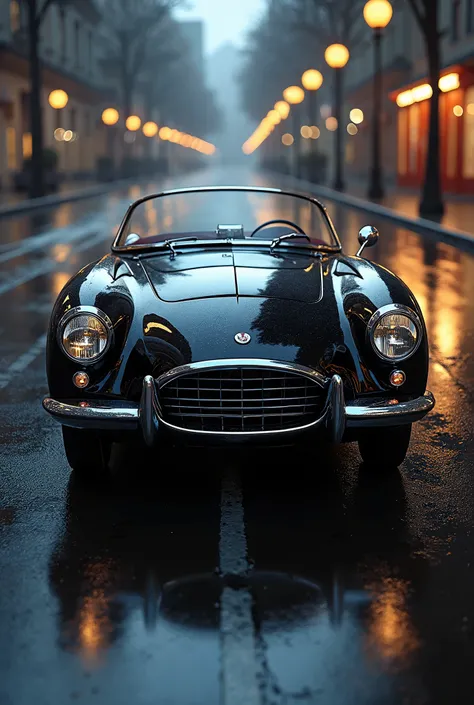 Jaguar XK-SS 1957, detailed classic car, glossy black paint, chrome accents, reflection on a wet road, dramatic lighting, photorealistic, cinematic composition, detailed interior, engine close-up, ultrarealistic, 8k, high resolution, masterpiece, studio li...