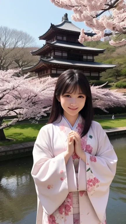 Castle Day
With a beautiful Japanese castle in the background、 A woman standing in a kimono 。Cherry blossom petals dance、 gently falls on her black hair 。A fantastic and elegant atmosphere 。