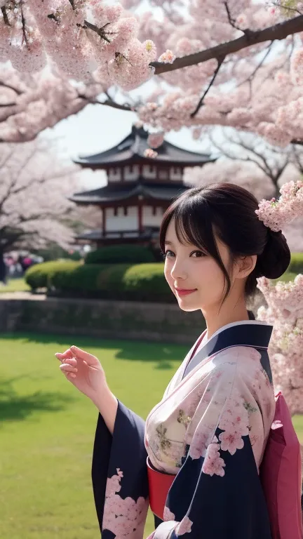 Castle Day
With a beautiful Japanese castle in the background、 A woman standing in a kimono 。Cherry blossom petals dance、 gently falls on her black hair 。A fantastic and elegant atmosphere 。