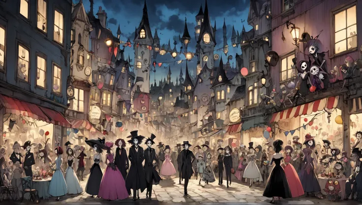     Tim Burton's Style、Around town、People having a party