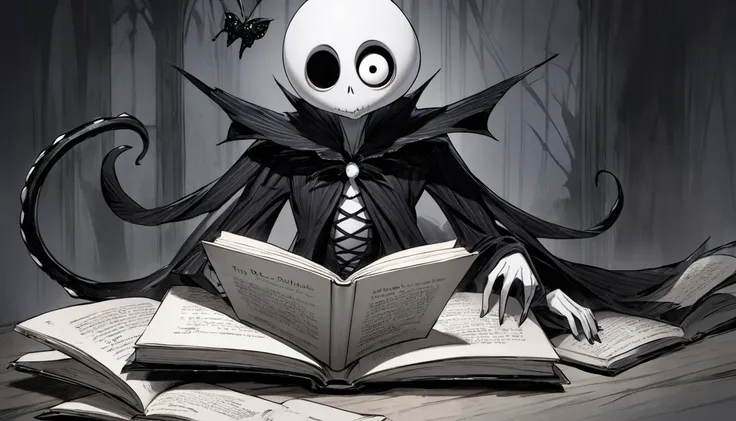     Tim Burton's Style、dark person、 reading a book、