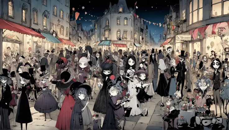     Tim Burton's Style、Around town、People having a party