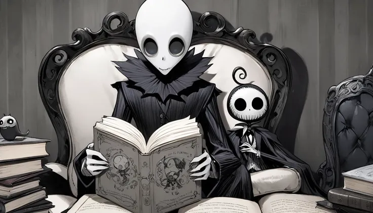     Tim Burton's Style、dark person、 reading a book、