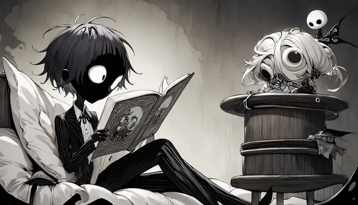     Tim Burton's Style、dark person、 reading a book、