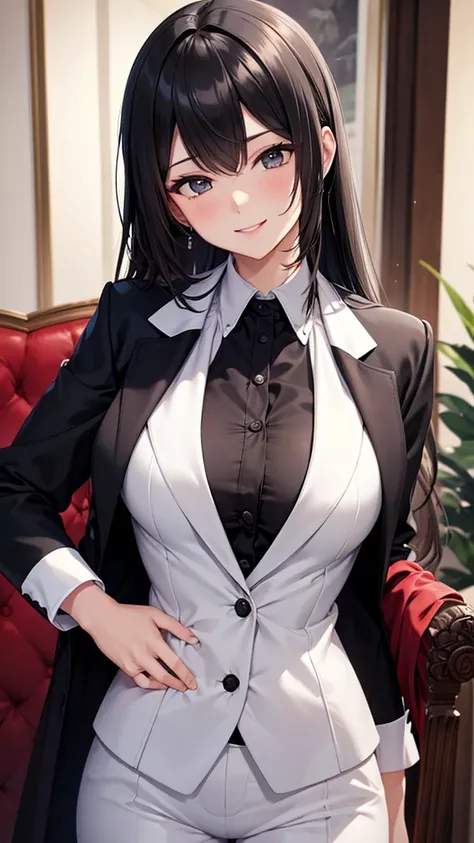 Sexy older sister in a luxury suit with black stripes　　 　　 white shirt　　smile　  Hi-Res　  Hi-Res