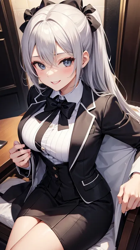 Sexy older sister in a luxury suit with black stripes　　 　　 white shirt　　smile　  Hi-Res　  Hi-Res