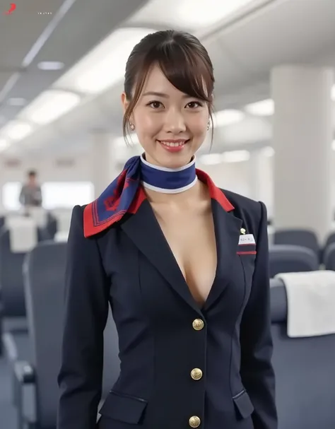 ((( Big Breasts Women))), JAL cabin attendant lady, japan airlines,  beautiful((Extremely busty ))A female flight attendant works on an airplane,  Big Breasts Women, beautiful, Alluring, sexy, ,,, (((large breasts:1.9), (huge breasts:1.9), (Uplifted and we...