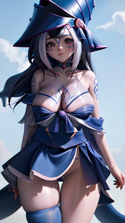 {{masterpiece, ultra-high quality, ultra detailed,}} Character Fusion, outfit fusion, Dark Magician Girl, different outfit, pentacle, pentagram, hat, dress, cleavage, bare shoulders, collarbone, choker, blue headwear, wizard hat, bracer, detached sleeves, ...