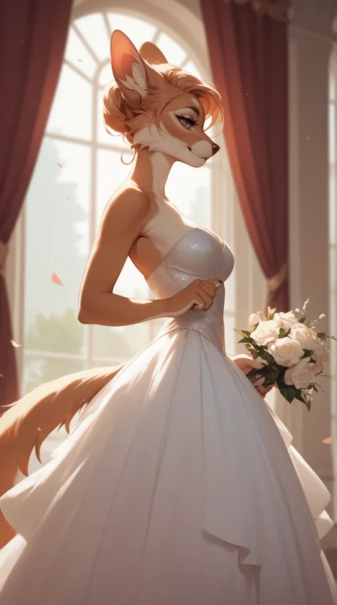 Source_furry, 1girl, furry, anthro, strapless gown