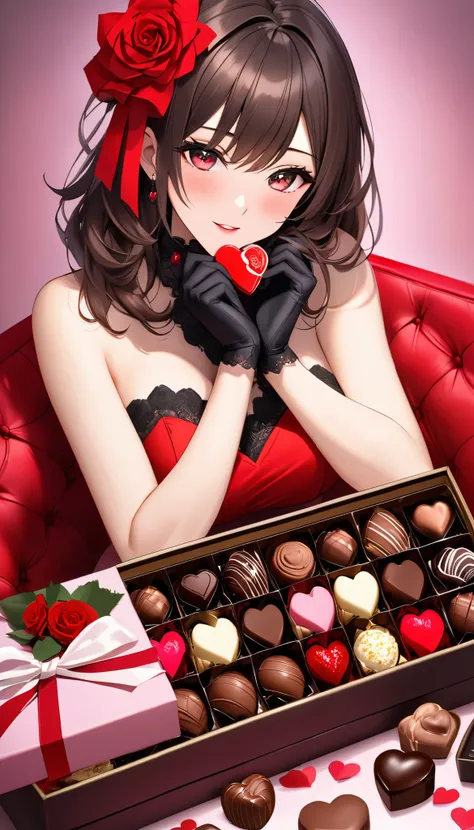 Ultra high resolution photography, adult woman, attractive give you, beautiful Valentine's chocolates,