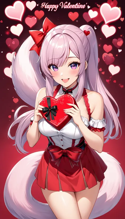 Ultra high resolution digital illustrations, Heart Tail, adult woman, a charm tail of heart, present on the hands at you, happy valentine