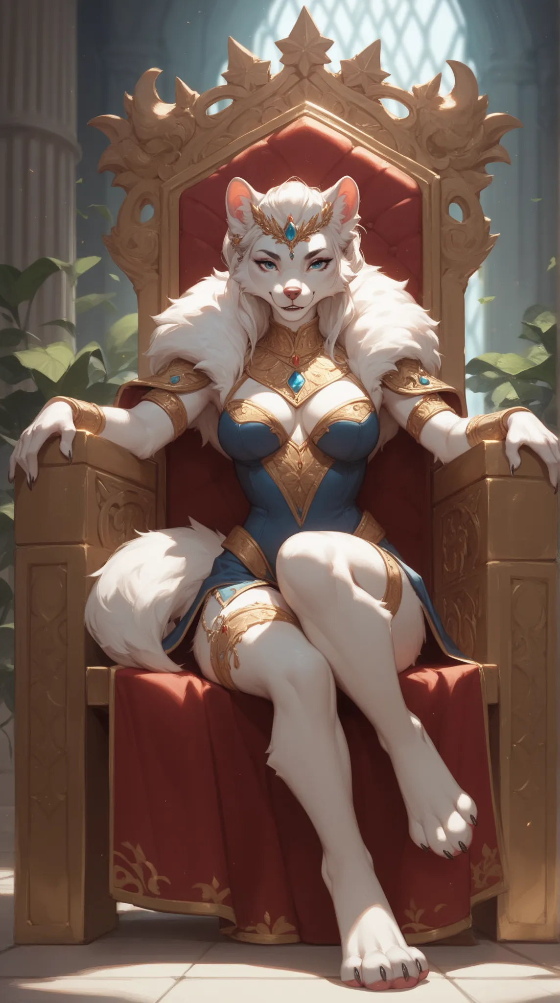 Source_furry, 1girl, furry, anthro, sitting on throne