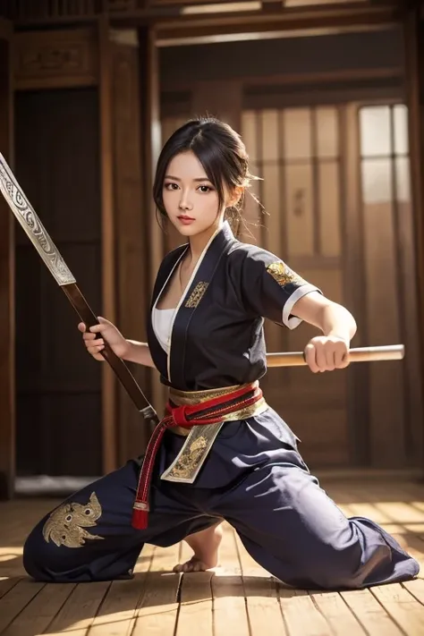 ( best quality ),   detailed background,  Oriental Nobility,Warrior Girl ,Martial Arts, Holding Halberd,They, Monster Army