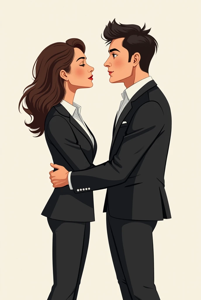  Couple of psychologists in love ,  the woman is white of a ,58 cm and the woman of 1 . 88 cm always wear semi-formal black ,  they live together and I want it to be like a cartoon or a drawing for a cover of a magazine created by me 