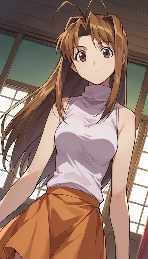 score_9, score_8_up, score_7_up, source_anime,
narunarusegawa, naru narusegawa, long hair, brown hair, antenna hair, brown eyes,
skirt, sleeveless, miniskirt, turtleneck, sleeveless turtleneck,
indoors,
looking at viewer, dutch angle, cowboy shot,