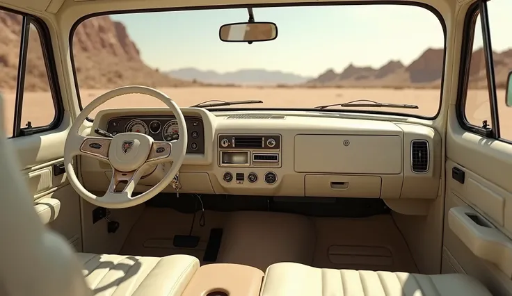 Interior view of 2025 Dodge Ram vintage pickup Captured From creamy white Dashboard 