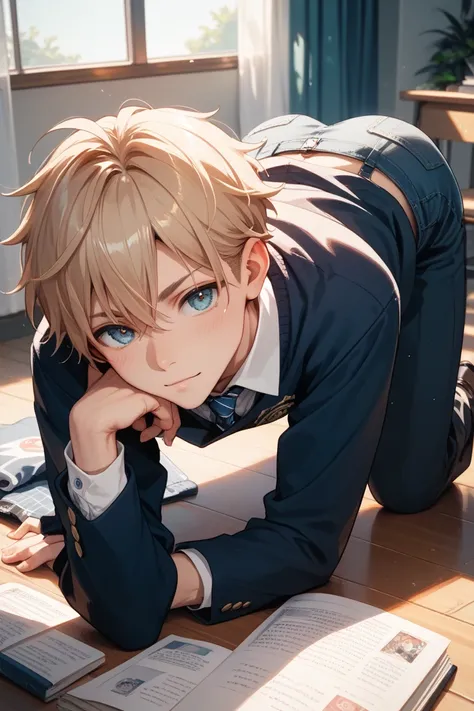  high school boy on all fours