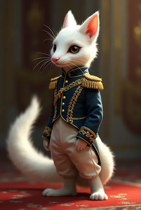 A waving ermine in military clothing