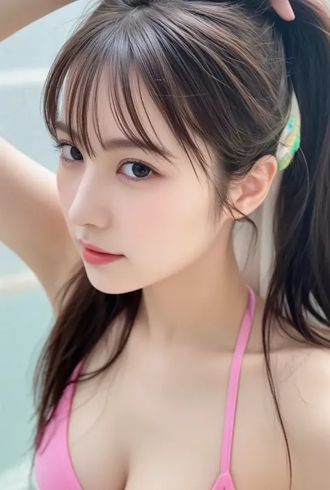   beautiful少女、 Masterpiece,RAWpicture,  super precision  ,((  Outdoor Poolside  :1.5)),((  Software :1.5)),((  Software :1.5)),((  from above:1.2)),(((  upper body:1.5))) Korean Asian   、((  beautiful、 Cute Idol Girls :1.5))、  Black Long Straight Hair 、,Na...