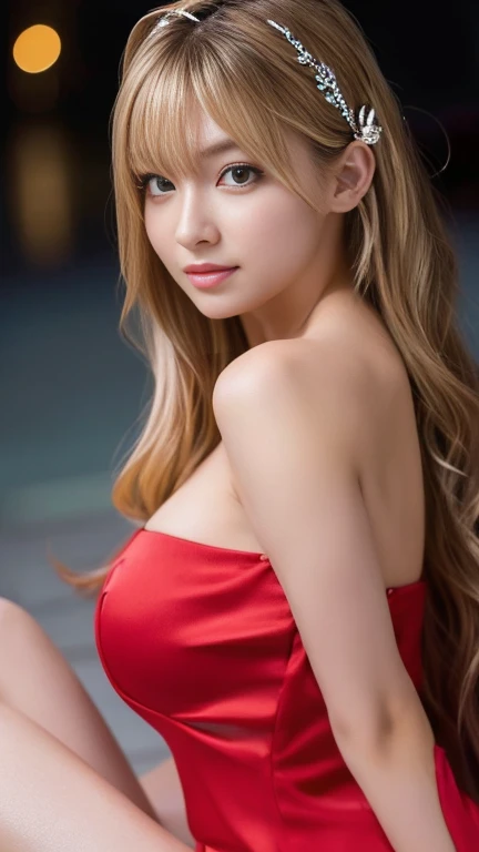   MASTERPIECE ,   top quality,  high image quality,Photographically,   super detailed,    Fine section, Whole body,  high definition, realistic, 8k wallpapers,  One beautiful woman,The hair is light blond medium hair, red and silver Ultraman suit,Beautiful...