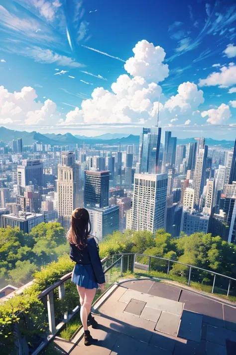  top quality、 Landscape、Scenery seen from a height 、City、Buildings、blue sky、cloud、