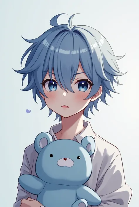 Let me hold a blue white-haired male high school student Shota bear plush toy
