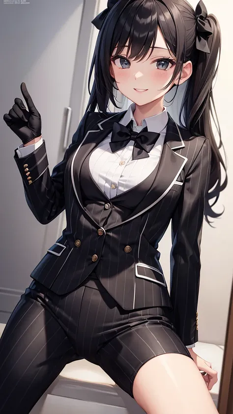 Sexy older sister in a black striped luxury suit　　 　　small bow tie 　　smile　  Hi-Res　  Hi-Res