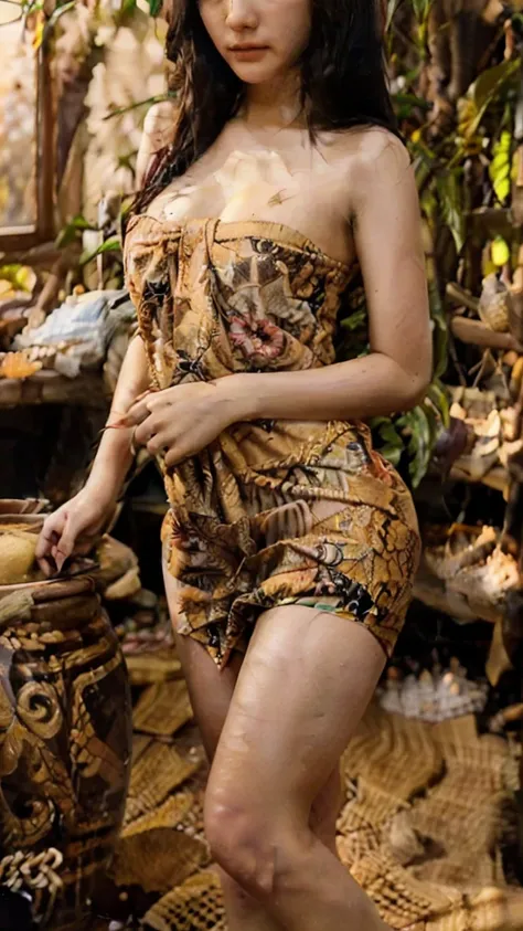 A beautiful Indonesian woman selling coffee is seen in the photo of the masterpiece. The woman is beautiful, cute, graceful and sporty. He wore a tight short javanese kebaya slightly open kebaya over a light brown bottom white. It has a beautiful and femin...