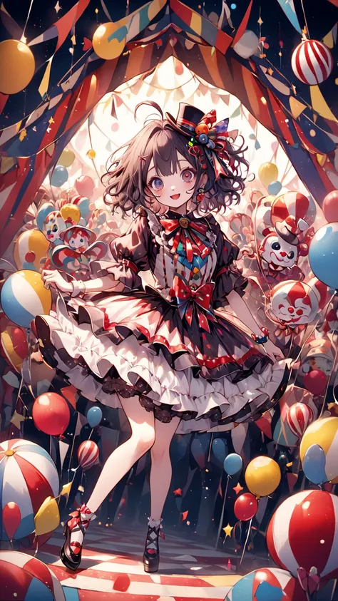    Tim Burton Style、circus clown、kawaii、 dynamic composition、Lively decorations、