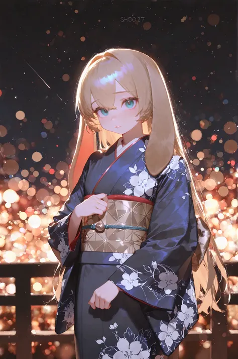 (ciloranko), reoen, sho \(sho lwlw\), ningen name, eonsang, nyantcha, ask \(askzy\), nyalia, 1girl, solo, female focus, lop-eared rabbit kemonomimi, intricate kimono, night, stars, bokeh, masterpiece, best quality, amazing quality, very aesthetic, absurdre...