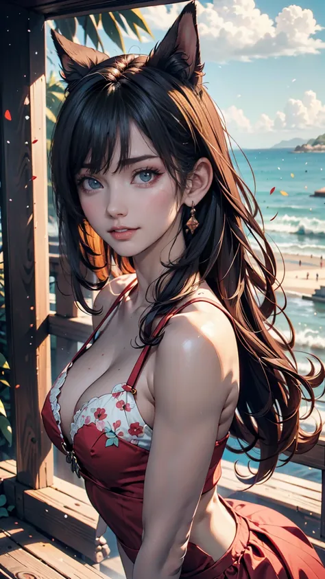  Masterpiece,  top quality, { top quality}, {{ Masterpiece}}, { Hi-Res}, concentrated,  anime style ,   woman from the top of a hill with a view of the ocean,  girl design,  portrait, Gisha,  Anime Illustration ,  long hair,   black hair,  straight eyes , ...