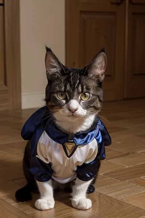 A cat with a costume of power ranger black