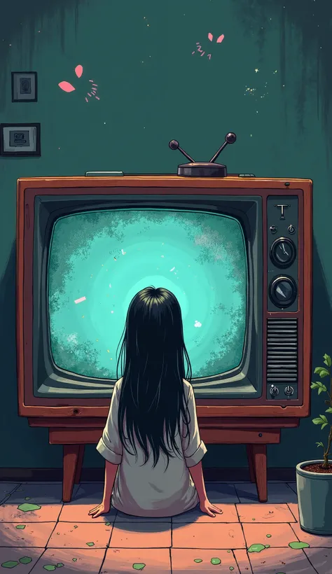 Wallpaper, sadako, retro tv, cute, 2D