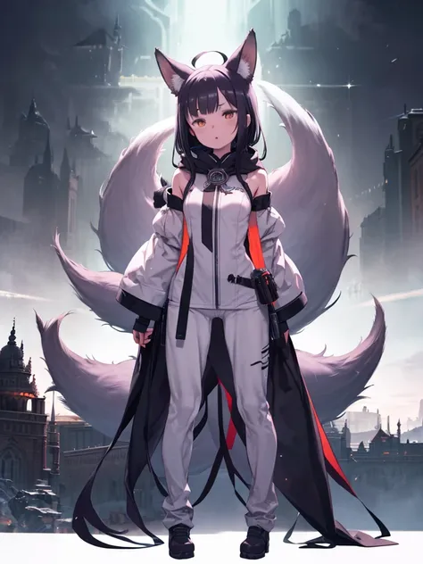 Ants, Ants_(league_of_Legend), 1人of女of子,   is ridiculous, animal_ear, black_hair,  detached_ sleeve, distribution, facials_mark, Fox_ear, Fox_Tail, hand_ up the side,  Hi-Res, league_of_Legend, length_hair, Snow Suits,  magic , multiple_Tails, white_Tails,...