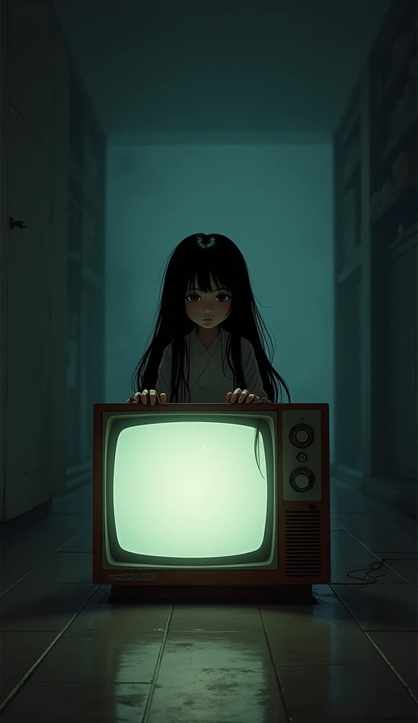 Wallpaper, sadako, retro tv, cute, 2D, dark