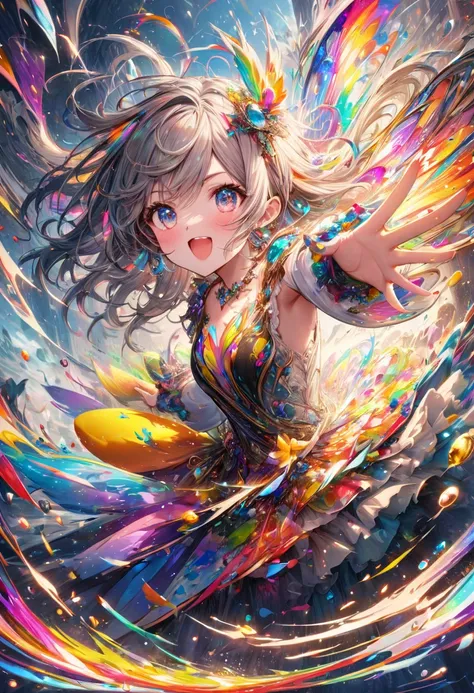  (masterpiece),(absurdres),(ultra detailed),(beautiful detailed),colorful splash art:1.2,chaos:1.1, cute、 beautiful、(Colorful shiny music-score), Fantastic,