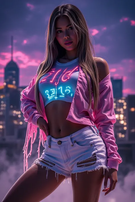 A striking, 8K resolution Full Body  portrait photography image of a Ultra-Sexy, Ultra-Beautiful and Very confident 19 Years Young Latina Female Adult Film model, exuding elegance and style with a Very Urban Street gang Feel. She dons a High Quality Skin T...