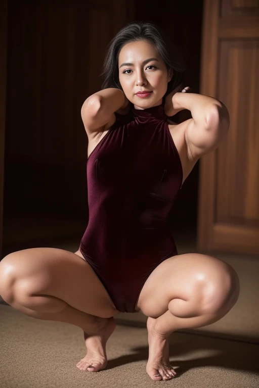 (((  top quality,8k,  full body shot  )))、(( 1 female、  bewitching expression  ))，  Very Detailed 、(  exists, photo  exists:1.4)、( Pubic bulge (1：5))、 In a bright Western-style luxury hotel, she wears a sexy black high leg bodysuit in a very small size tha...