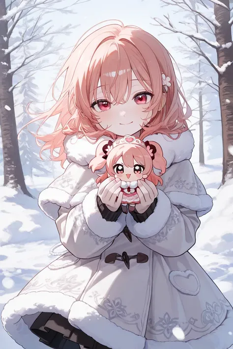 A (((two lovely (chibi) girls))) with delicate features and (((pale, light skin))), sweetly rosy cheeks, and (((adorable eyes))), alluring looks, dressed in (((super cute, cozy ((old woolen) winter clothes)), gently cozy as they relax comfortably in a ((tr...