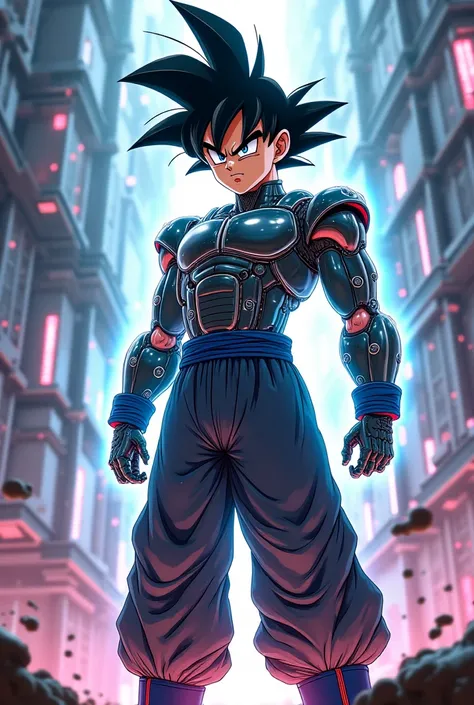 Build an image and what the futuristic anime graphic Goku would look like
