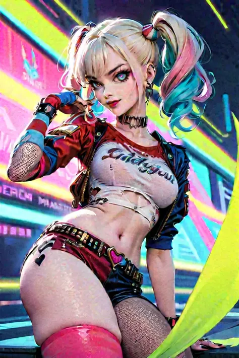 ((top-notch quality)), ((masterwork)), Subject: Cyberpunk Harley Quinn, Action: Smoking cannabis goodness, Artist: Louis Wain, Style: Cyberpunk, Cannabis-inspired, DMT, Artegem, Medium: Digital Rendering, Category: Comic Book Art, Color Palette: Vibrant, C...