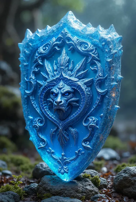 Blue crystal shield with dragon details，Dragon Pattern