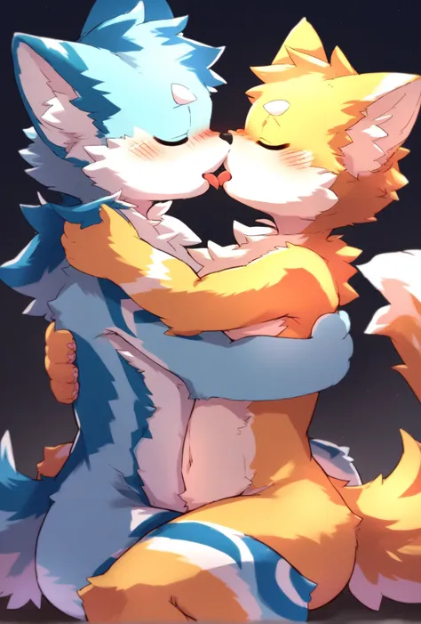 Kemono, 2boys, naked, cuddle, hugging, kissing, tongues, source_furry, score_9, score_6_up, zPDXL 