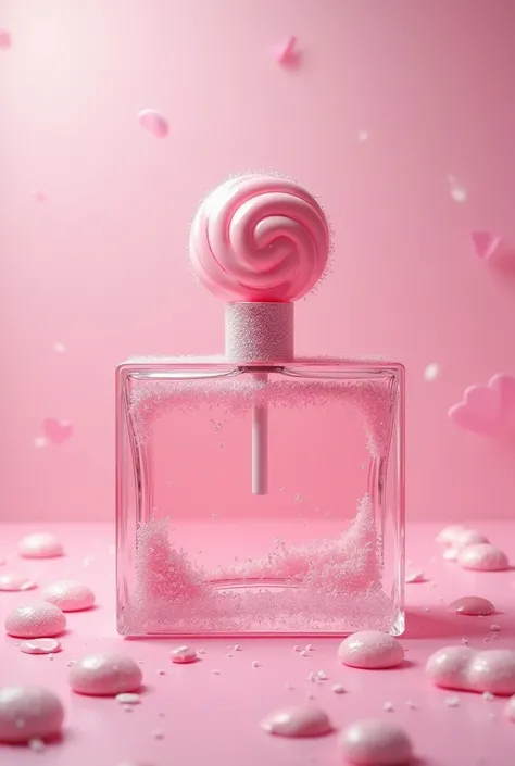 A square design perfume for women in the form of a lollipop and a pink candy